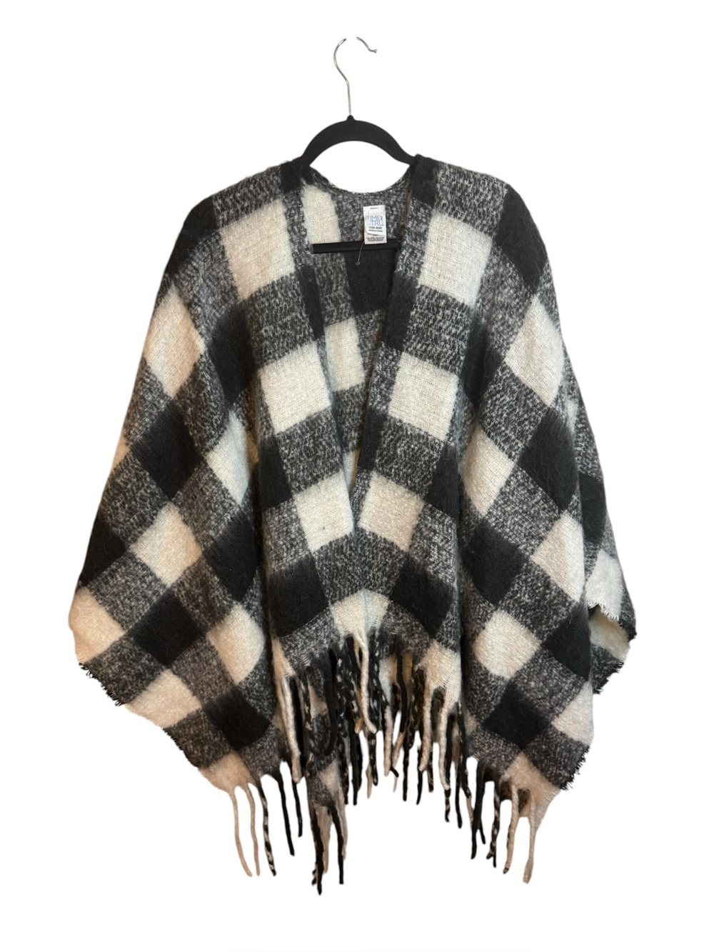 Time and Tru Black and White Buffalo Plaid Checkered Tassel Wrap